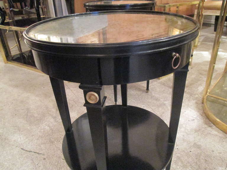 French Ebonized and Bronze-Mounted End Table with Smoked Glass Top