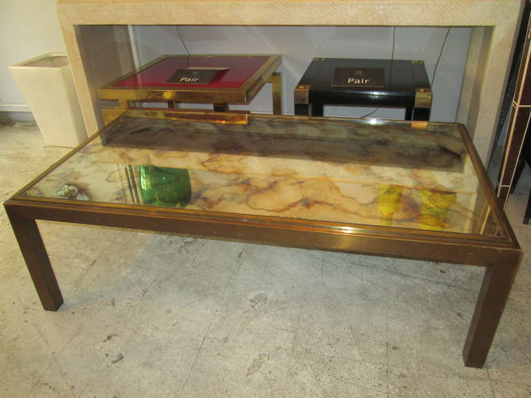 American Copper and Brass Coffee Table with Smoked Glass Top