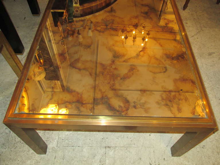 Mid-20th Century Copper and Brass Coffee Table with Smoked Glass Top