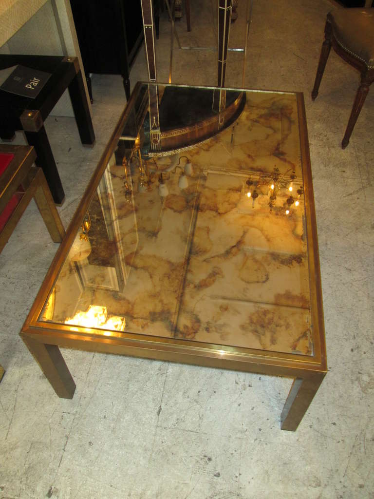 Copper and Brass Coffee Table with Smoked Glass Top In Good Condition In New York, NY