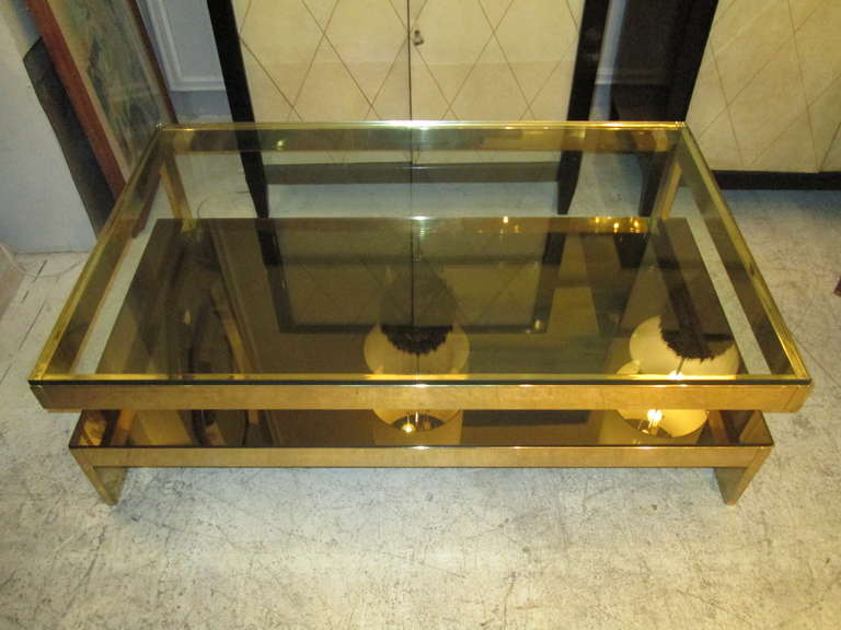 Late 20th Century Sculptural Cantilevered, Two-Tier Brass Coffee Table