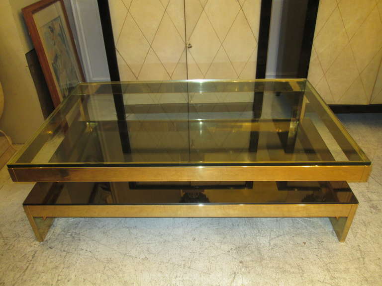 Sculptural Cantilevered, Two-Tier Brass Coffee Table 1