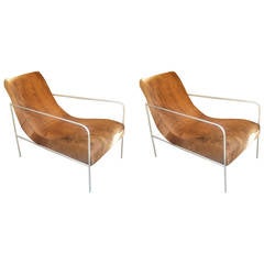 Unusual Pair of Reclining Armchairs Upholstered in Cowhide