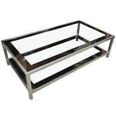 Two Tiered Chrome Coffee Table w. Smoked Glass Tops