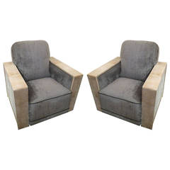 Sculptural Pair of Cerused Oak Club Chairs