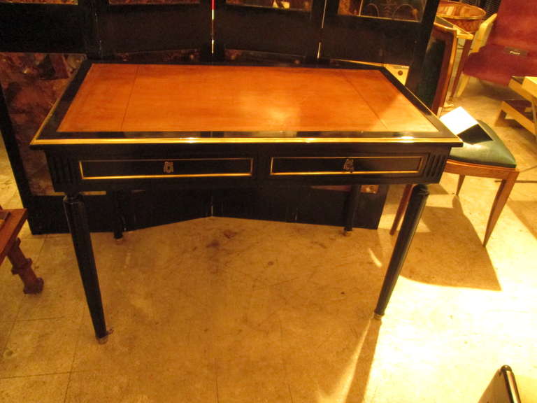 Directoire Style Leather-Top Bureau Plat Desk on Tapered Legs