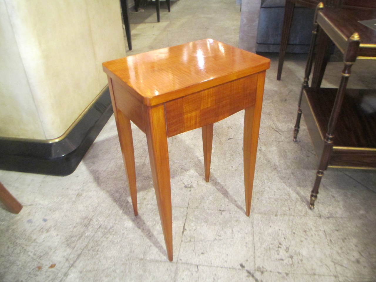A Pair of French Modernist Parquetry End Tables With Pull-out Drawers