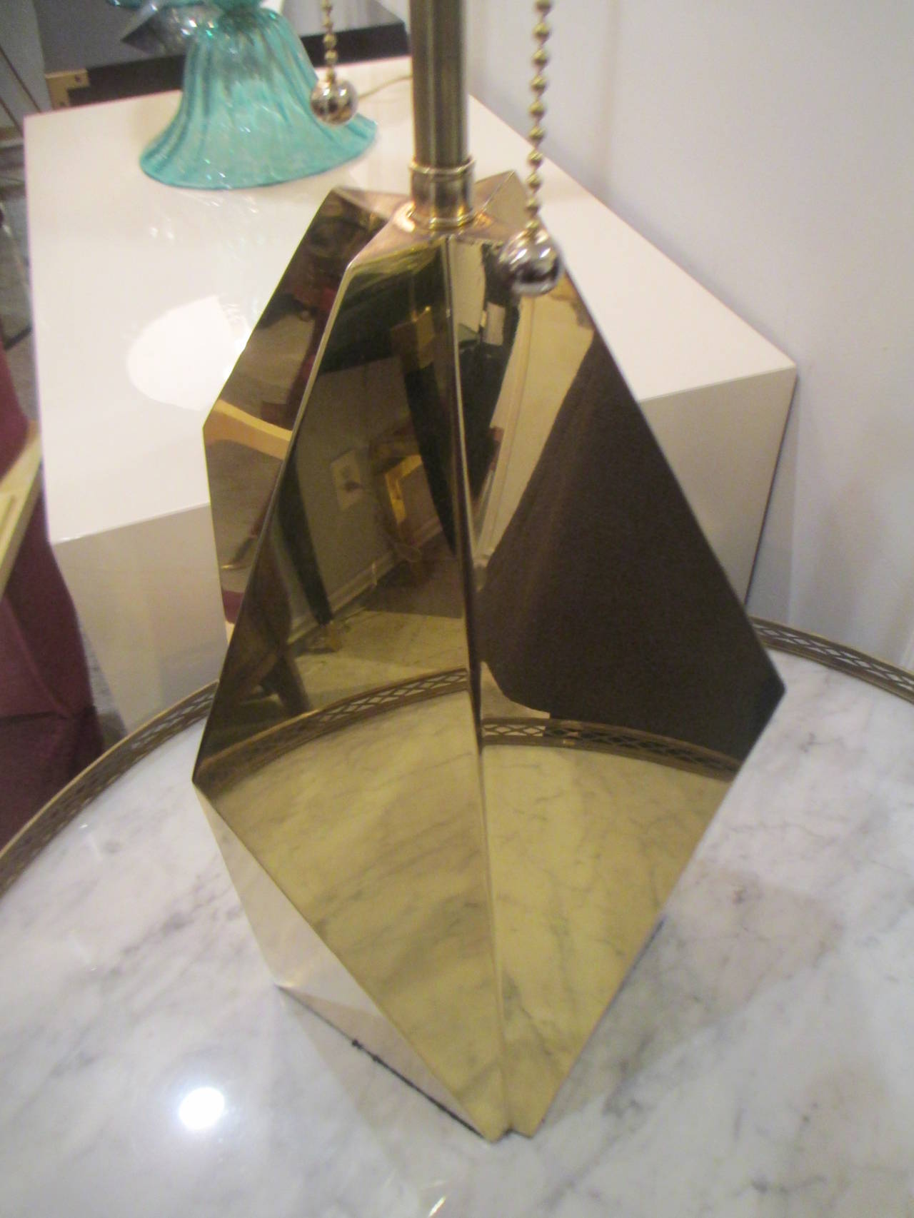 Pair of Modernist Brass Faceted Table Lamps 1