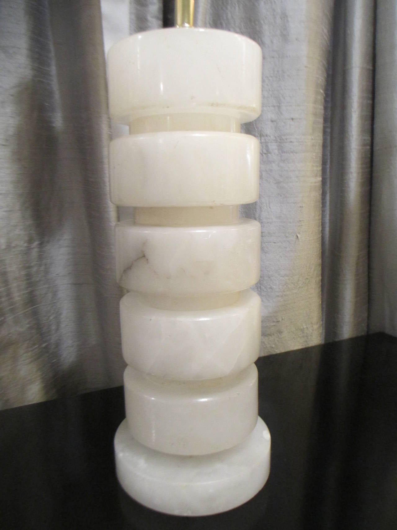 20th Century Pair of Cylindrical Marble Lamps