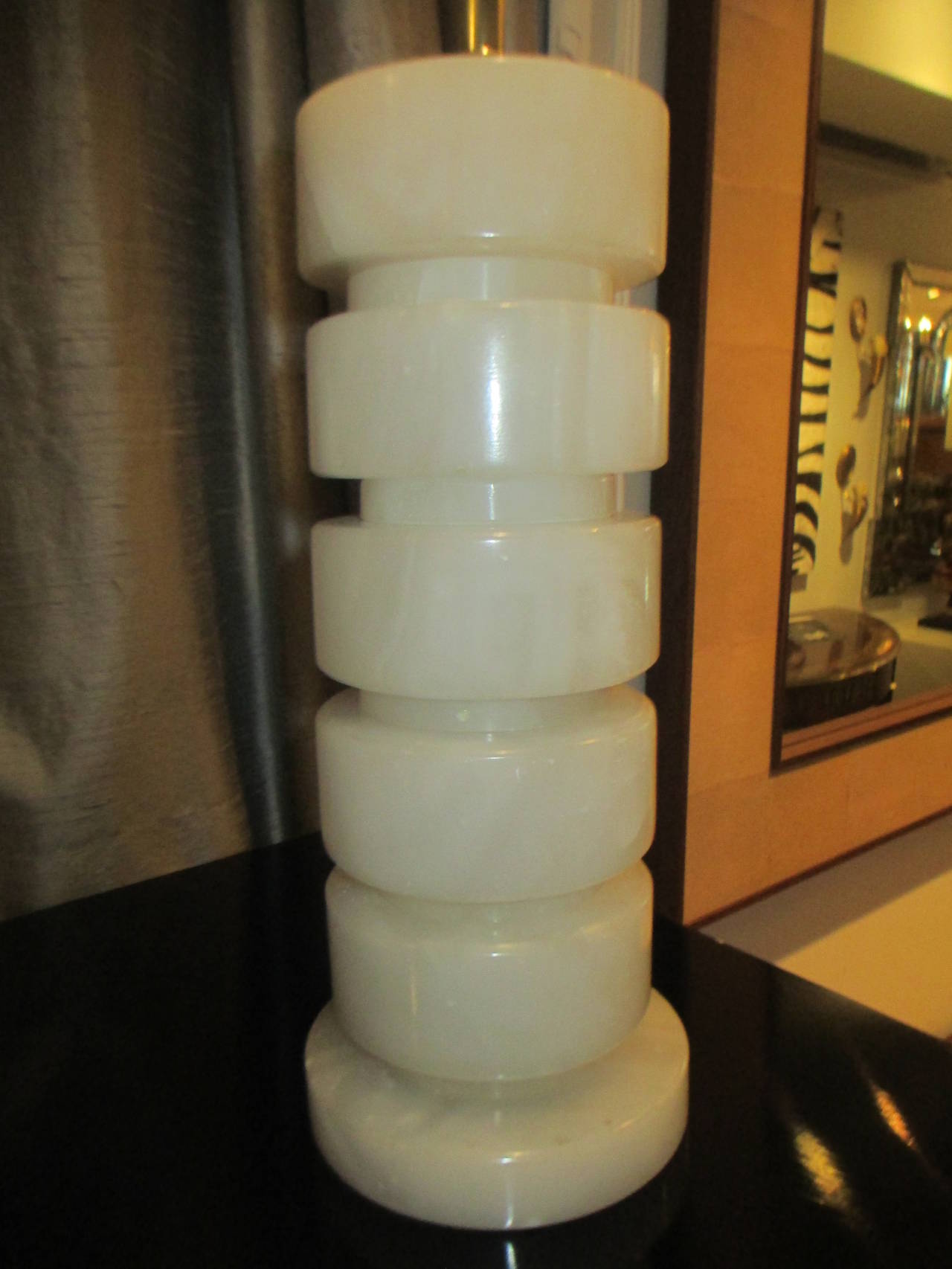 Pair of Cylindrical Marble Lamps 1
