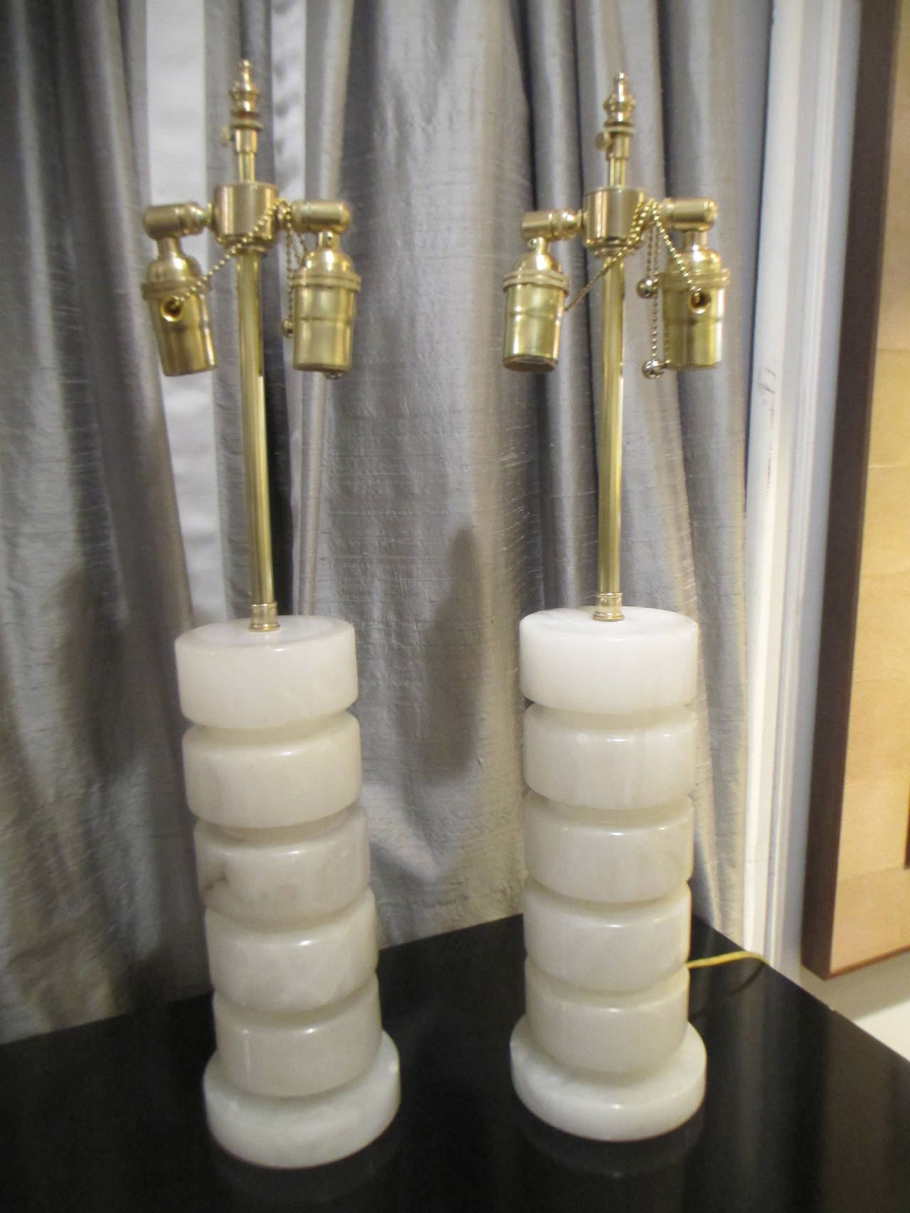 French Pair of Cylindrical Marble Lamps