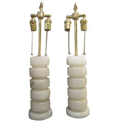 Pair of Cylindrical Marble Lamps