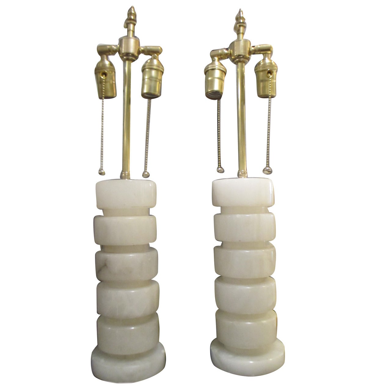 Pair of Cylindrical Marble Lamps