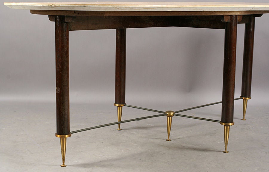 Mid-20th Century French 1940's/1950's Dining Table With Sunburst Inlaid Top