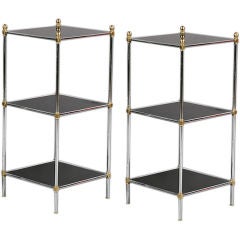 A Pair Of Three-tiered Chrome And Brass Side Tables A Pair Of Three-tiered Chrome And Brass Side Tables