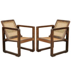 A Sculptural Pair of French 40
s Caned Club Chairs