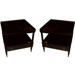A Pair of Two-Tiered End Tables/Night Stands on Brass Castors