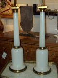 A pair of  opaline glass column lamps