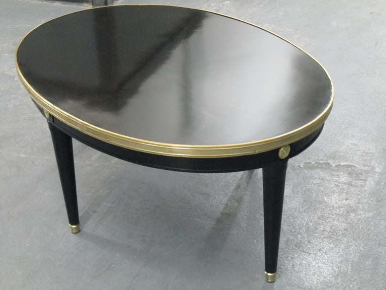 Oval Ebonized Coffee Table With Brass In Excellent Condition In New York, NY