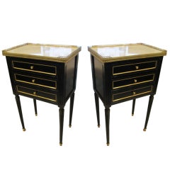 A Pair Of Marble Top Ebonized Louis XVI Style Night Stands/side Tables