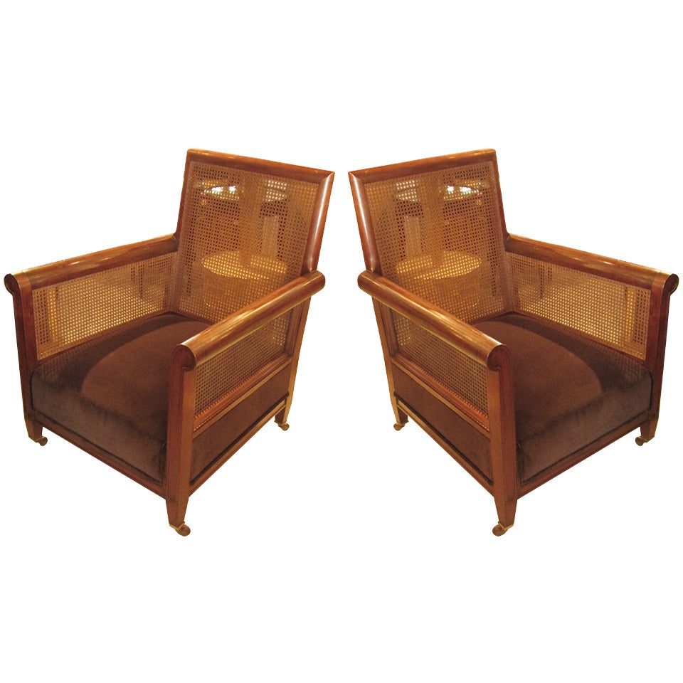 A Rare Pair of Oversized Edwardian Rosewood Caned Library Chairs