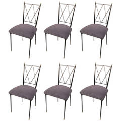 Set of Six Wrought Iron Chairs with Brass Finials 2
