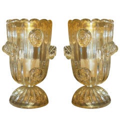 Pair of Murano Glass Lamps With Relief Decoration