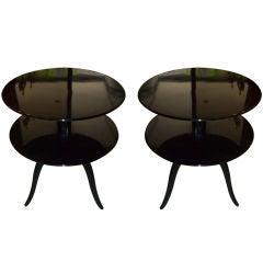 Pair black lacquered tables by Ed Wormley