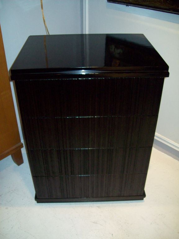 Pair Ebonized Side Tables/ Night Stands with Linenfold front