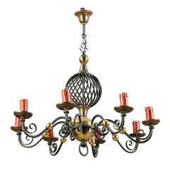 8 Arm Wrought Iron and Brass Chandelier