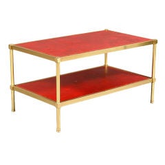A Brass Two Tiered Leather-Top Coffee Table