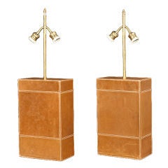 A Sculptural Pair French 40's Leather Lamps