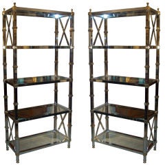 Pair Regency-Style Chrome and Brass Etageres