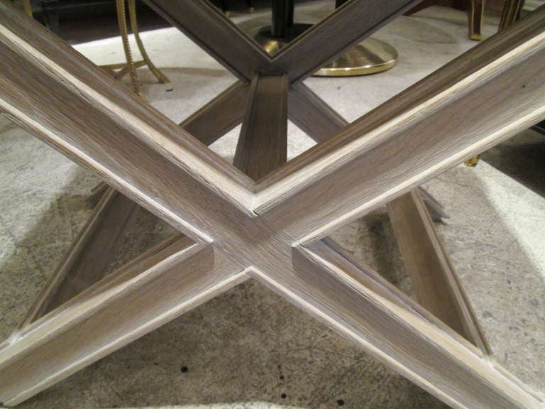 American Custom Cerused Oak X-Frame Bench For Sale