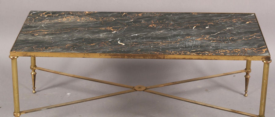 Bronze Coffee Table w. inset marble-top on reeded legs