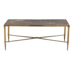Bronze Coffee Table w. inset marble-top on reeded legs