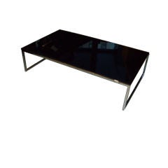 Modern Low Chrome Coffee Table w. Black Glass Top
