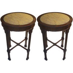 A pair of Chinese Chippendale Style, Faux-Marble-Top Tables