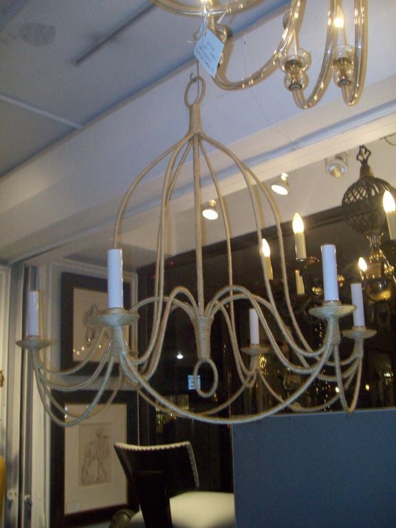 Spectacular six arm Raffia chandelier