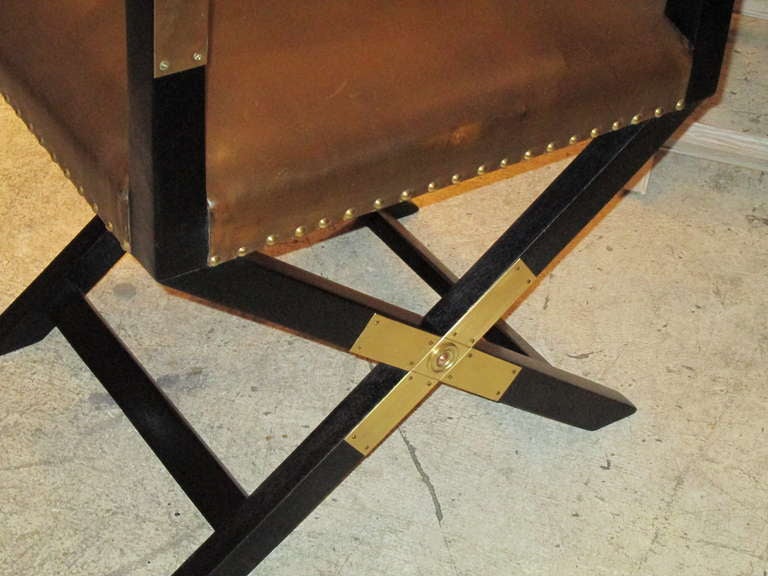 Mid-20th Century A Pair of Ebonized Leather and Brass Director's Chairs