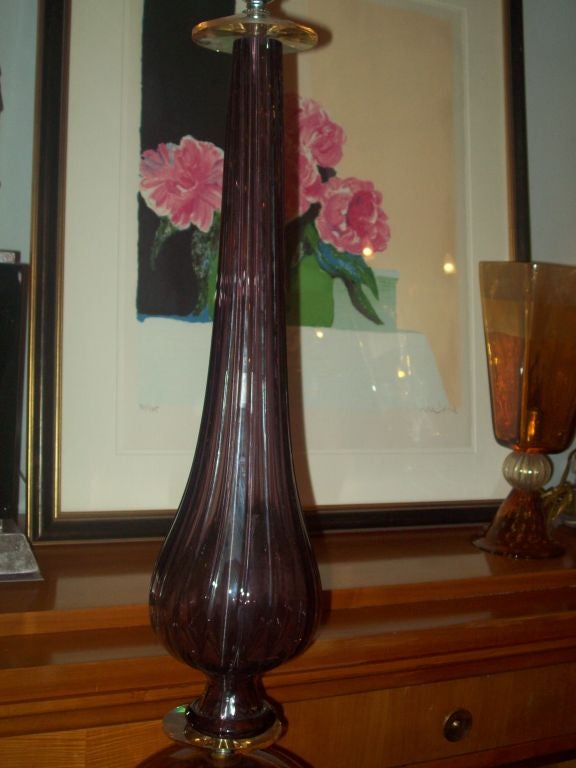 A Pair of Murano Amber and Amethyst Lamps