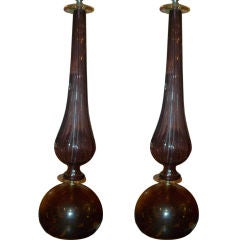 A Pair of Murano Amber and Amethyst Lamps