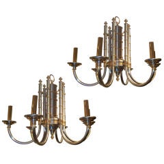 A pair of Chrome and Brass Faux Bamboo Fixtures