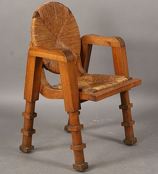 Caning Unusual Pair of French 1940s/ 1950s Caned Oak Chairs 