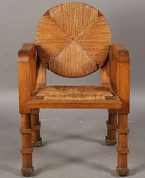 Unusual Pair of French 1940s/ 1950s Caned Oak Chairs  In Excellent Condition In New York, NY