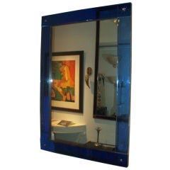 Vintage Art Deco Cobalt Blue Mirror