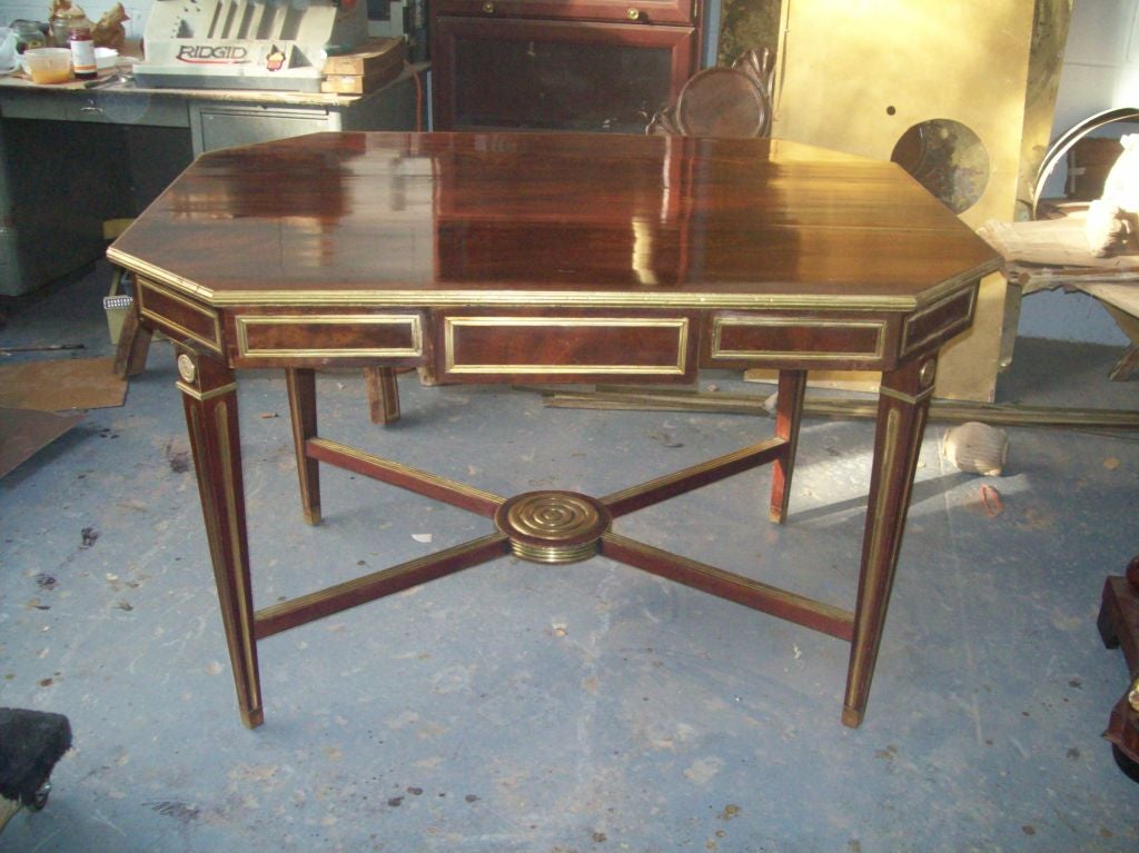 Brass-Inlaid Mahogany Library Table in the Neoclassical Manner