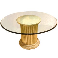 Classic Glass-Top Table on  Travertine marble and bamboo base