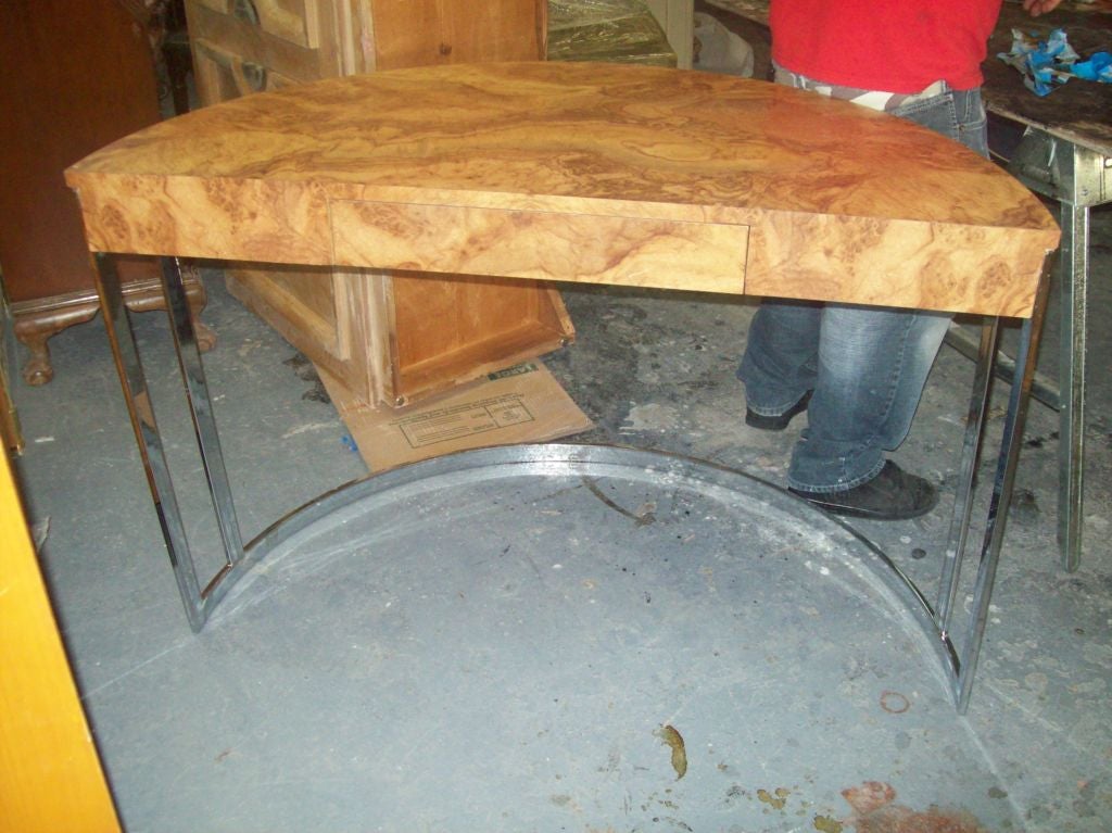 Modern Chrome Demilune Writing Desk