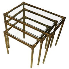 Set of three polished brass faux bamboo nesting tables Set of three polished brass faux bamboo nesting tables